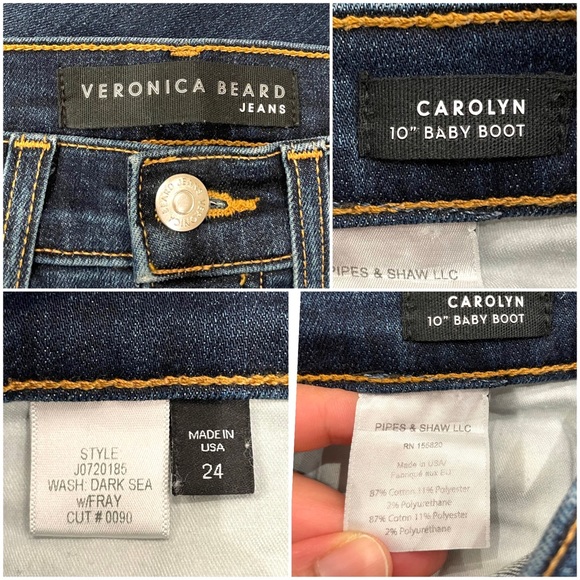 Veronica Beard Carolyn Baby Boot Side Vent Button Hem Flare Jeans Dark Sea - Picture 11 of 11